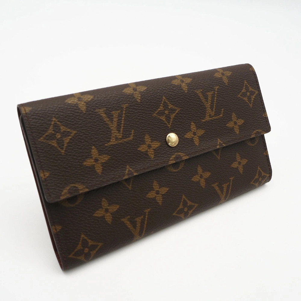 Louis Vuitton Monogram Portefeuille Tresor Wallet Canvas Leather Beige Brown